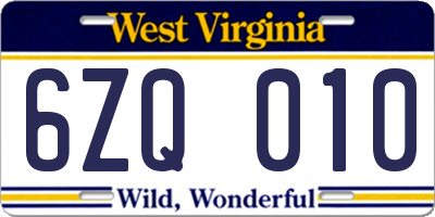 WV license plate 6ZQ010