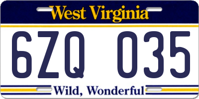 WV license plate 6ZQ035
