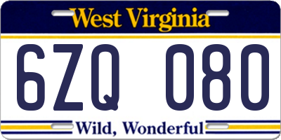 WV license plate 6ZQ080