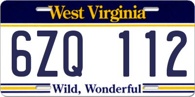 WV license plate 6ZQ112