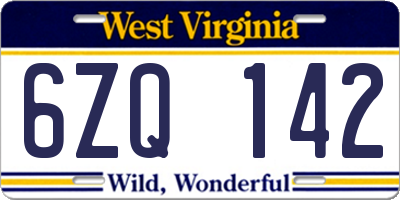 WV license plate 6ZQ142