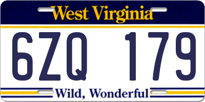 WV license plate 6ZQ179