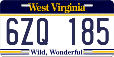 WV license plate 6ZQ185