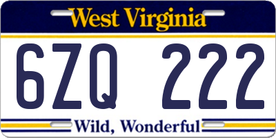 WV license plate 6ZQ222