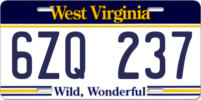 WV license plate 6ZQ237
