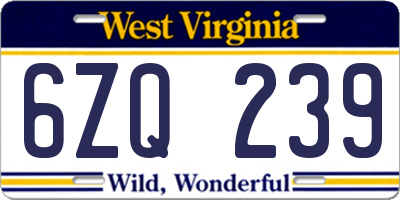WV license plate 6ZQ239