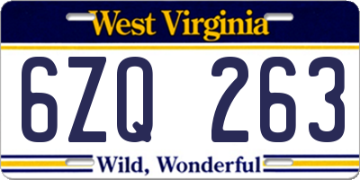 WV license plate 6ZQ263