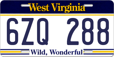WV license plate 6ZQ288