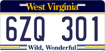 WV license plate 6ZQ301