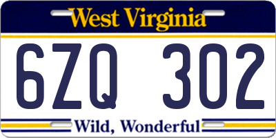 WV license plate 6ZQ302