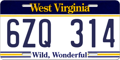 WV license plate 6ZQ314