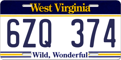 WV license plate 6ZQ374