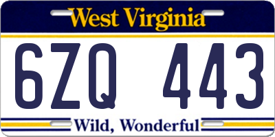 WV license plate 6ZQ443