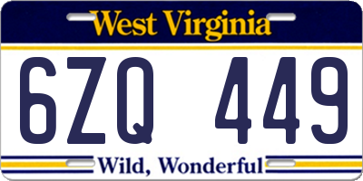 WV license plate 6ZQ449