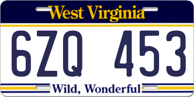 WV license plate 6ZQ453