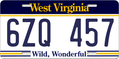 WV license plate 6ZQ457