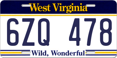 WV license plate 6ZQ478