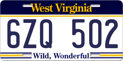 WV license plate 6ZQ502