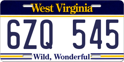 WV license plate 6ZQ545