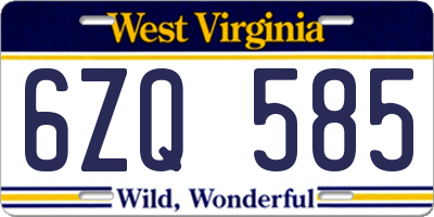 WV license plate 6ZQ585