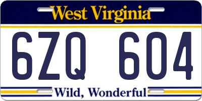 WV license plate 6ZQ604