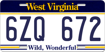 WV license plate 6ZQ672