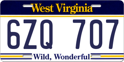 WV license plate 6ZQ707