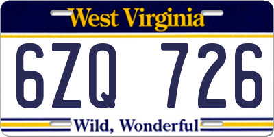 WV license plate 6ZQ726