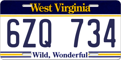 WV license plate 6ZQ734