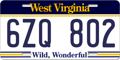 WV license plate 6ZQ802