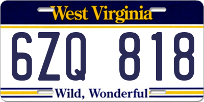 WV license plate 6ZQ818