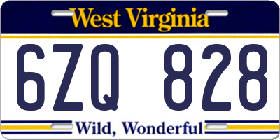 WV license plate 6ZQ828