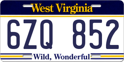 WV license plate 6ZQ852