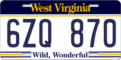 WV license plate 6ZQ870