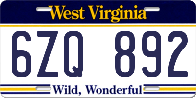 WV license plate 6ZQ892