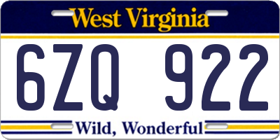 WV license plate 6ZQ922