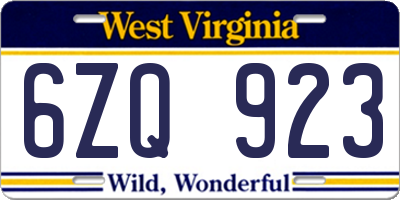 WV license plate 6ZQ923