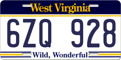 WV license plate 6ZQ928