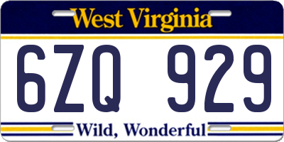 WV license plate 6ZQ929