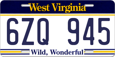 WV license plate 6ZQ945