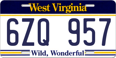 WV license plate 6ZQ957