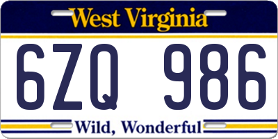 WV license plate 6ZQ986