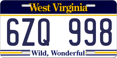 WV license plate 6ZQ998