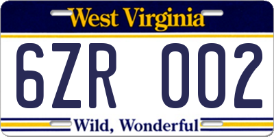 WV license plate 6ZR002