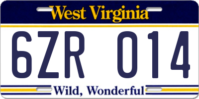 WV license plate 6ZR014