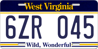 WV license plate 6ZR045