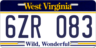 WV license plate 6ZR083