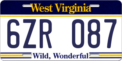 WV license plate 6ZR087
