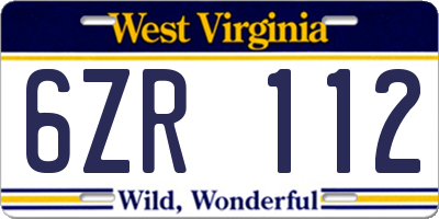 WV license plate 6ZR112