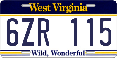 WV license plate 6ZR115